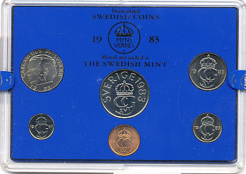 Швеция набор монетного двора из 6 монет 1983 в пластике, Карл XVI Густав (1973- ) KM MS27 UNC 5-4-2-78