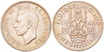 Великобритания 1 шиллинг 1948 Георг VI (1936-1952), Шотландский герб KM?864, Spink?4104 медно-никель 4128-642