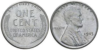 США 1 цент 1943 Авраам Линкольн KM 132 a сталь покрытая цинком aUNC 112-1152