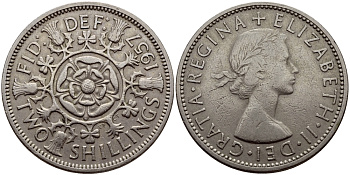 Великобритания 2 шиллинга (флорин) 1957 Елизавета II (1952-2022) KM 906, Spink 4146 медно-никель 85-812