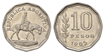 Аргентина 10 песо 1965 Гаучо KM 60 сталь плакированная никелем 4116-616