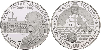 Нидерланды медаль ND Юлиана королева Нидерландов (1909-2004),  диаметр 38 мм., вес 25,12 гр.  серебро  PROOF  1078-6-22