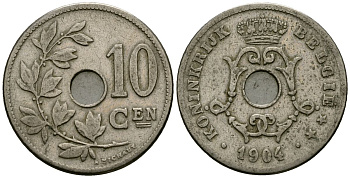 Бельгия 10 сантимов 1904 Belgie KM 53 медно-никель 4172-1143