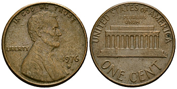США 1 цент 1976 D, Линкольн KM 201 медь цинк 4136-147