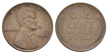 США 1 цент 1953 D, Линкольн KM 132 бронза 4697-1228