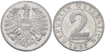 АВСТРИЯ 2 ГРОША 1957 KM 2876 алюминий 75-535