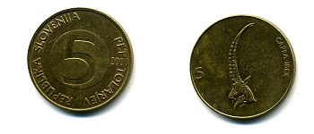 СЛОВЕНИЯ 5 ТОЛАРОВ 2000 ИБЕКС АЛЬПИЙСКИЙ ГОРНЫЙ КОЗЕЛ KM 6 латунь 26-254