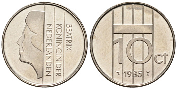 Нидерланды 10 центов 1985 Беатрикс (1980-2013) KM 203 никель UNC 4588-843