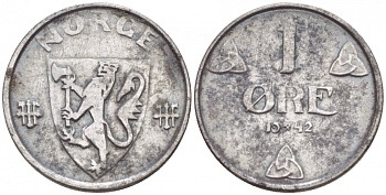 НОРВЕГИЯ 1 ЭРЕ 1942 ХОКОН VII (1905-1957) KM 387 железо 4547-1037