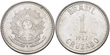 Бразилия 1 крузадо 1987 KM 605 нержавеющая сталь 217-1246