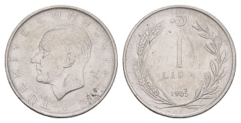 Турция 1 лира 1965 Мустафа Кемаль Ататюрк KM 889a.1 нержавеющая сталь 4654-351