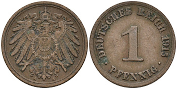 Германия 1 пфенниг 1915 A KM 10, J. 10 медь 4576-218