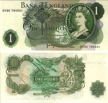 АНГЛИЯ 1 ФУНТ 1970-1977 ПОДПИСЬ J.B. PAGE Pick 374g бумага аUNC 7214-20-3-2