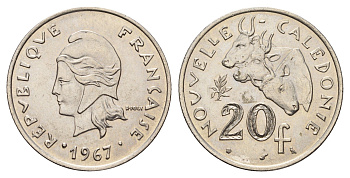 Новая Каледония 20 франков 1967 KM 6 никель UNC 179-711