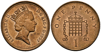 Великобритания 1 пенни 1997 Елизавета II (1952-2022) KM 935a, Spink 4391 (B4) сталь плакированная медью 4176-632