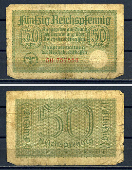 Германия 50 рейхспфеннигов ND (1940-1945) для оккупированных территорий Pick R135 бумага 7552-1-1-2
