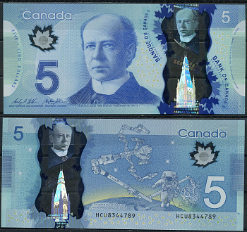 Канада 5 долларов 2013 Уилфрид Лорье, «Канадарм2» Pick 106 c полимер UNC (пресс) 2197-38-3-2