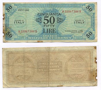 Италия 50 лир 1943 А-в, Pick М20b бумага 6300-17-3-2