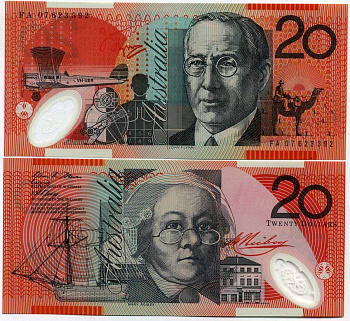 Австралия 20 долларов 2007 Мэри Рейби и Джон Флинн, воздушная медицинская служба, биплан Pick 59e пластик UNC (пресс) 451-31-3