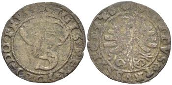 Польша, Восточная Пруссия 1 шиллинг (шеляг) 1528 Сигизмунд I Старый (1506-1548), вес 0,89 гр. серебро 1517-333