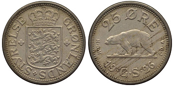 Гренландия 25 эре 1926 NCN; CJ, медведь, датская колония, Кристиан X (1912-1947) KM 5 медно-никель 186-1047