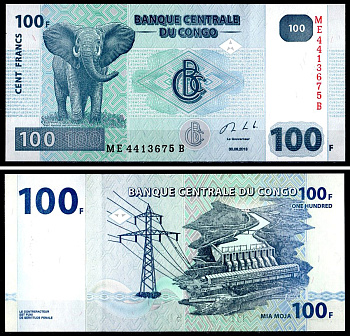 ДР Конго 100 франков 2013 H?tel des Monnaies, Kinshasa Pick 98 b бумага UNC (прес) 401-54-1-1