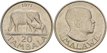 Малави 20 тамбал 1971 KM 11 медно-никель 4140-612