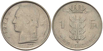 БЕЛЬГИЯ 1 ФРАНК 1973 BELGIQUE, БОДУЭН I (1951-1993) KM 142.1 медно-никель 202-1047