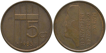 НИДЕРЛАНДЫ 5 ЦЕНТОВ 1983 БЕАТРИКС (1980-2013) KM 202 бронза 181-722