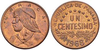 Панама 1 сентесимо 1968 Уррака KM 22 бронза UNC 4516-242