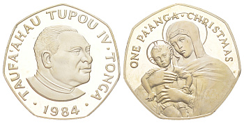 Тонга 1 паанга 1984 Рождество, тираж 2.500 экземпляров KM 81a серебро PROOF 00-903-26