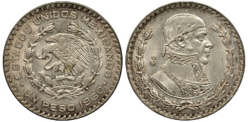 Мексика 1 песо 1960 Хосе Мария Морелос KM 459 серебро XF-UNC 107-1034