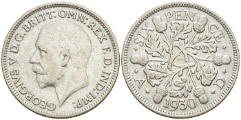 Великобритания 6 пенсов 1930 Георг V (1910-1936) KM 832, Spink 4040 серебро 75-1417