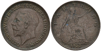 Великобритания 1 фартинг 1932 Георг V (1910-1936) KM 825, Spink 4061 бронза 4596-957