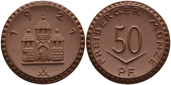Фрайберг 50 пфеннигов 1921  Men05 8084.7, Men05 8084.8, Men22.2 10080 фарфор     AUC2-8-58