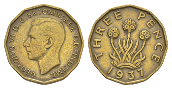 Великобритания 3 пенса 1937 Георг VI (1936-1952) KM 849, Spink 4112 никель латунь 4638-435
