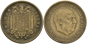 Испания 1 песета 1953 (56) Франсиско Франко (1939-1975) KM 775 алюминиевая бронза 3336-347
