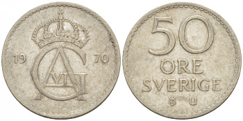 Швеция 50 эре 1970 U Густав VI Адольф (1950-1973) KM 837 медно-никель 77-633
