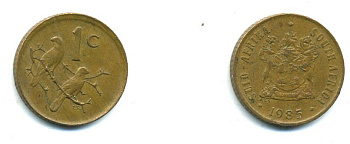 ЮАР 1 цент 1985 герб, капские воробьи KM 82 бронза 46-2128