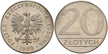 Польша 20 злотых 1990 MW KM 153.2, Parchimowicz 255b медно-никель 4156-926