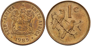ЮАР 1 цент 1985 герб, капские воробьи KM 82 бронза UNC 66-265