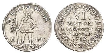 Брауншвейг-Каленберг-Ганновер 6 мариенгрошей 1712 дикарь, Георг I (1698-1727), из коллекции Ричарда Б. Смита Welter 2182 серебро 00-821-29