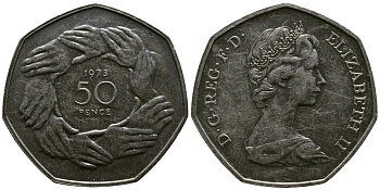Великобритания 50 пенсов 1973 Елизавета II (1952-2022), вступление в Европейское экономическое сообщество KM 918, Spink 4224 медно-никель 3334-133