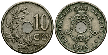 Бельгия 10 сантимов 1905 KM 53 медно-никель 4177-1055