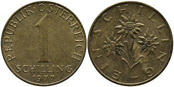 АВСТРИЯ 1 ШИЛЛИНГ 1977 KM 2886 алюминиевая бронза 33-422
