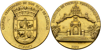 Пуэрто-Рико медаль 1979 Институт Культуры Пуэрто-Рико, 400 лет католической церкви San Blas de Illescas на площади Коамо, медальер BATISLA бронза 1072-2-22