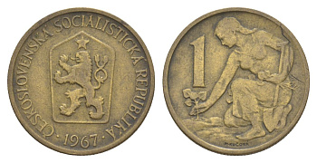 Чехословакия 1 крона 1967 KM 50 алюминиевая бронза 4633-652