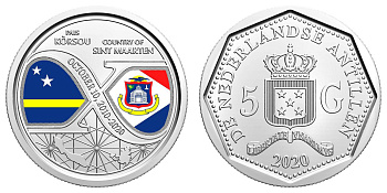 Нидерландские Антильские острова (Нидерландские Антилы)  5 гульденов 2020 10 лет автономии, Кюрасао и Сант-Мартен, эмаль KM NEW никелированная сталь  UNC  M67-15