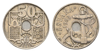 Испания 50 сентимо 1963 (65) Франсиско Франко (1939-1975) KM 777 медно-никель 4702-253