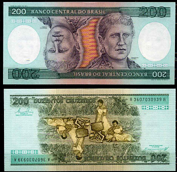 Бразилия 200 крузейро 1984 подпись 21, серия А 3607, Принцесса Изабела Pick 199 b бумага UNC (пресс) 2196-16-2-1